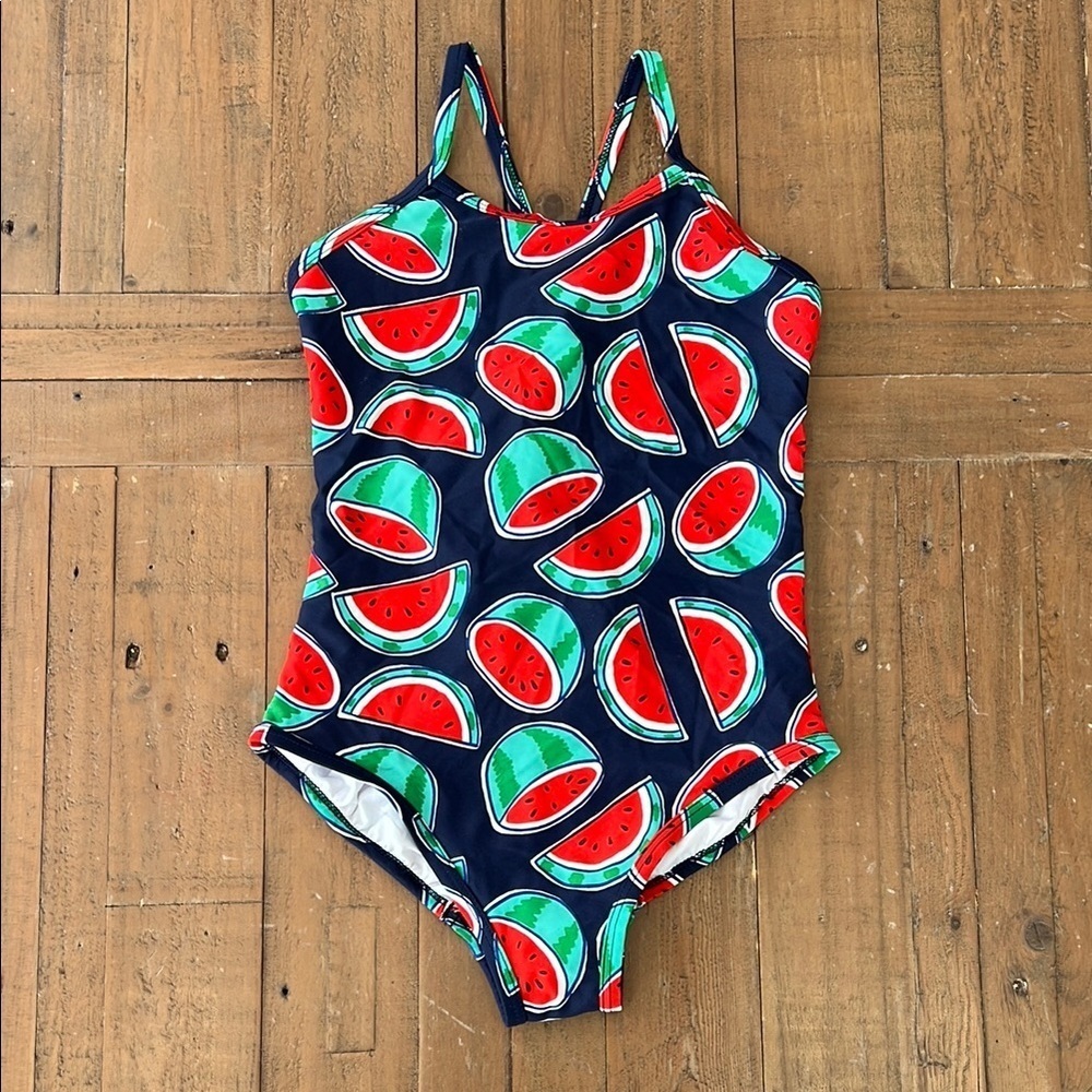 Hanna andersson watermelon cross back one piece swimsuit kids size 10